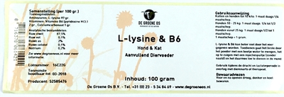 De Groene Os L-Lysine / B6 Hond / Kat 100 gr