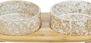 Trixie Set Voerbak / Waterbak Keramiek / Bamboe Wit / Natuur 2x300 ml 30x6X15 cm