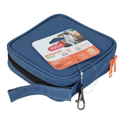 Zolux Bvk 2In1 Opvouwbare Voerbak En Drinkbak Blauw 2x700 ml